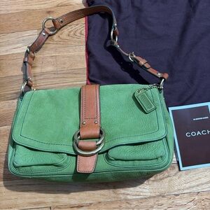 COACH Vintage Soho Flap Hobo Green Suede Shoulder Bag Y2K